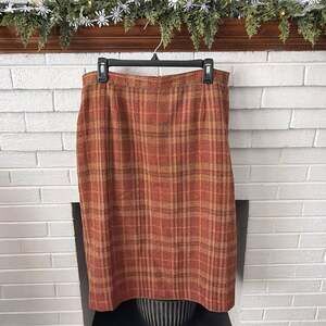 Vintage Sag Harbor Orange and Brown Plaid Knee-Length Skirt